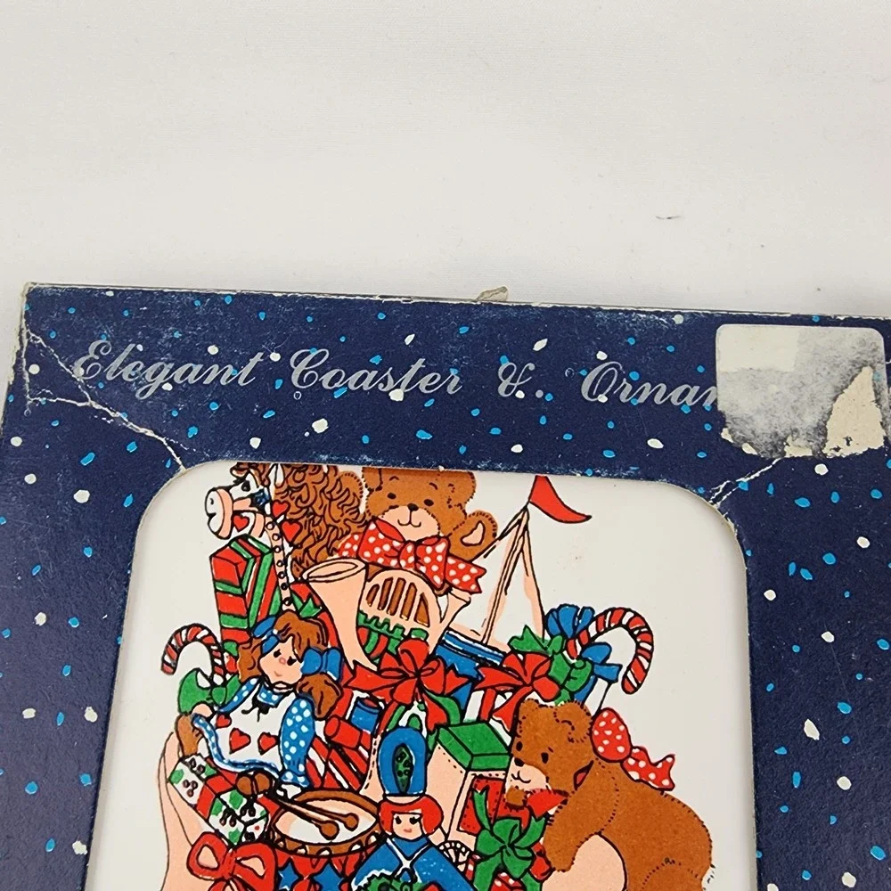 Vintage Christmas Goose Tree Bear Trivet Set Of 4 Country Decor Ceramic‎ Coaster